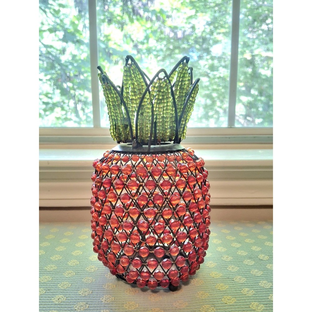 Pineapple Beaded Metal 7" Votive Candle Holder Summer Deck Decor Indoor Outdoor